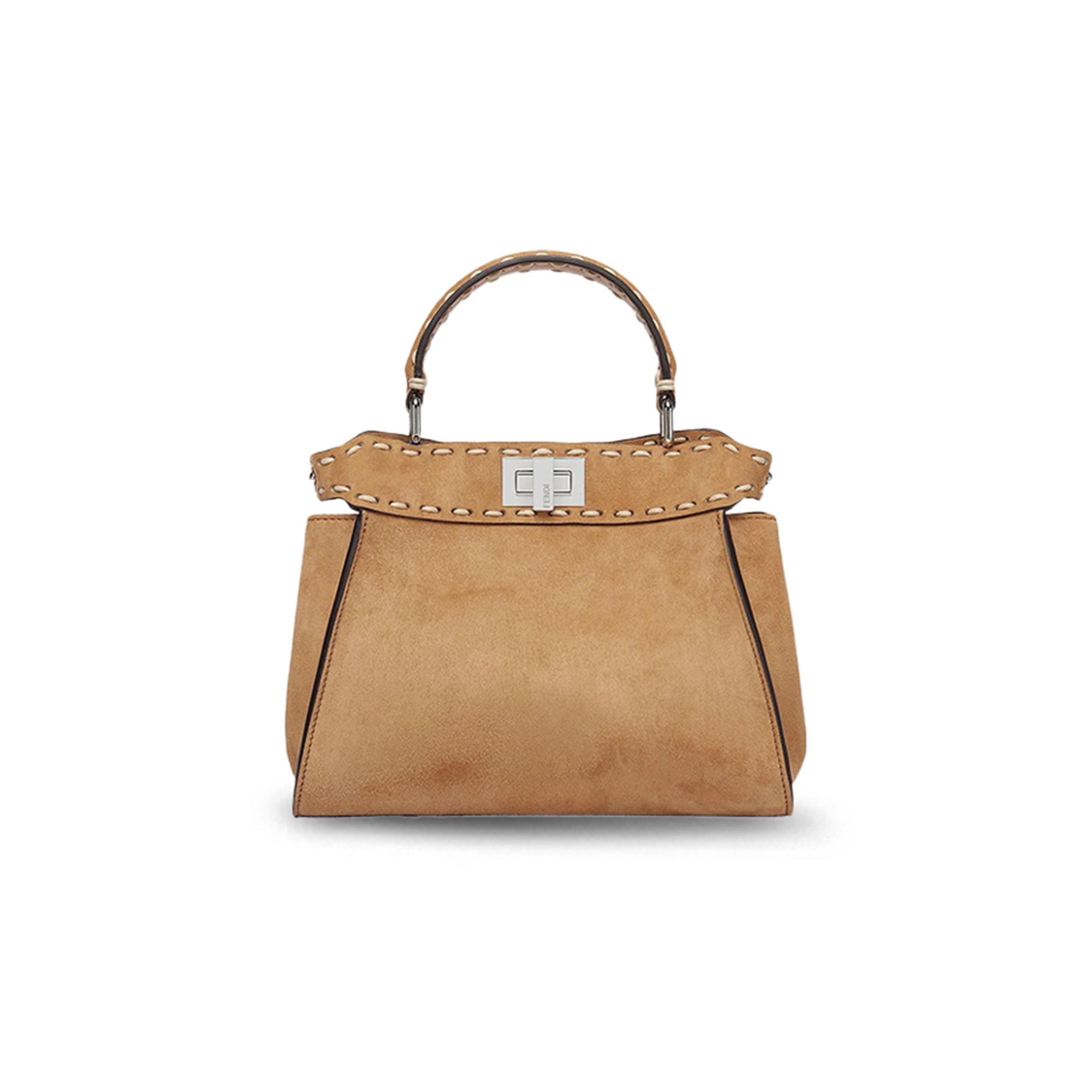 FENDI MINI SUEDE SELLERIA PEEKABOO BROWN TOTES 8BN244AM2ZF0XUL (23*20*7cm)